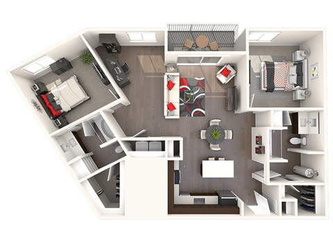 Floor plan for 2 beds, 2 baths, 1216 sqft
